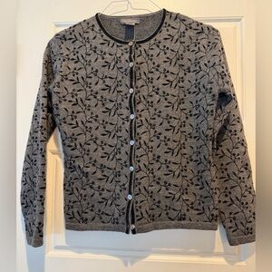 Mendocino Gray 100% Wool Floral Women's Sweater- Med